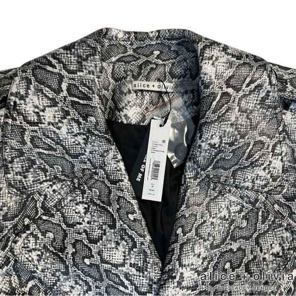 Alice + Olivia **NWT** Jarrett Vegan Leather Trench In Off White/Black Python - Picture 2 of 7